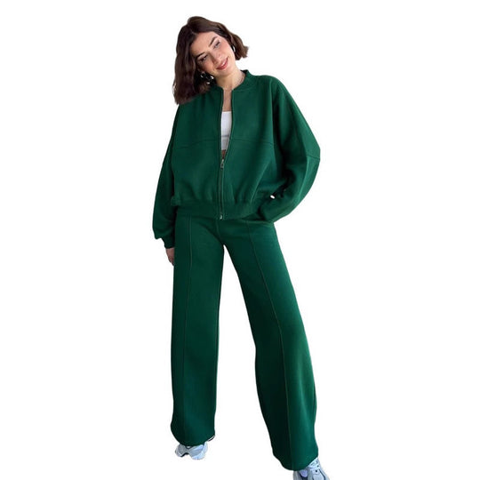 Damen lässiges Freizeit-Set aus weichem Sweatstoff mit hohem Kragen und weitem Schnitt