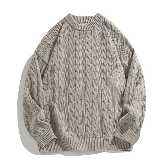Unisex Zopfstrick-Oversize-Pullover mit grobem Rippenbund und kastigem Schnitt Nord Taschen