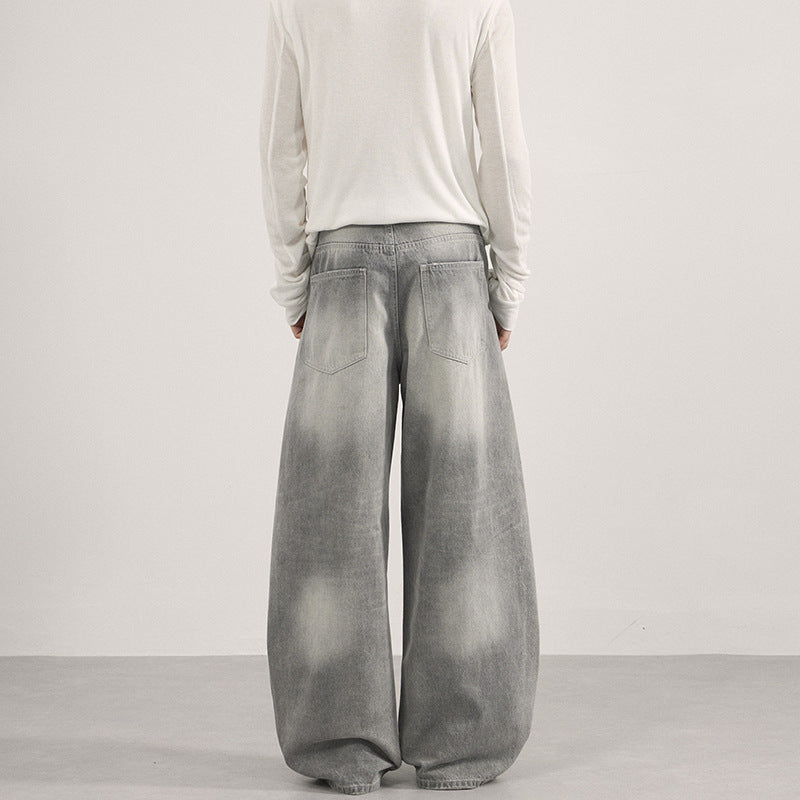Herren Bodenlange Oversized-Denim-Palazzohose mit verwaschener Fade-Optik und tiefem Schritt Nord Taschen