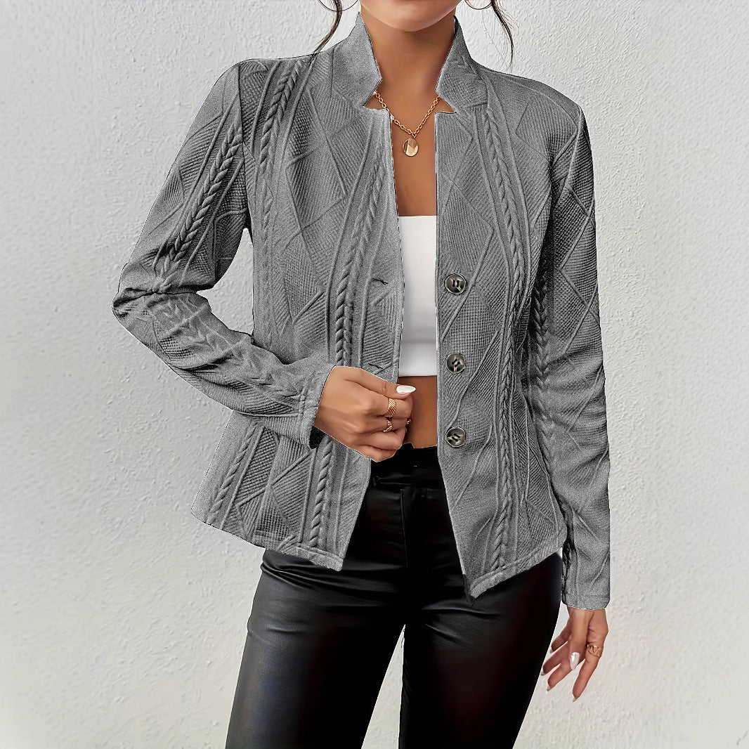 Damen strukturierter Blazer mit Zopfmuster und Stehkragen Nord Taschen