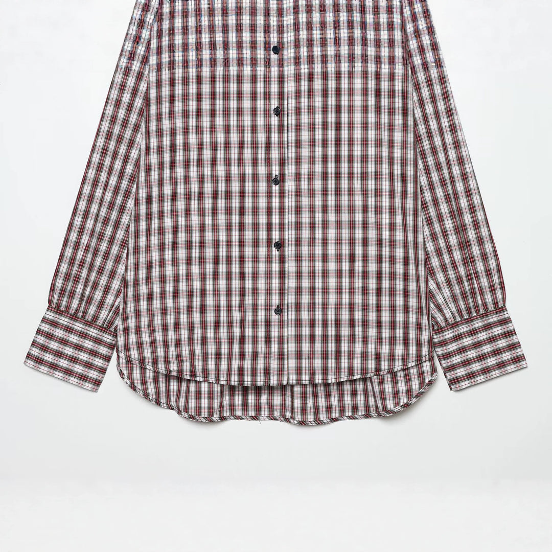 Damen Oversize-Karobluse mit Hemdkragen und abgerundetem Saum Nord Taschen