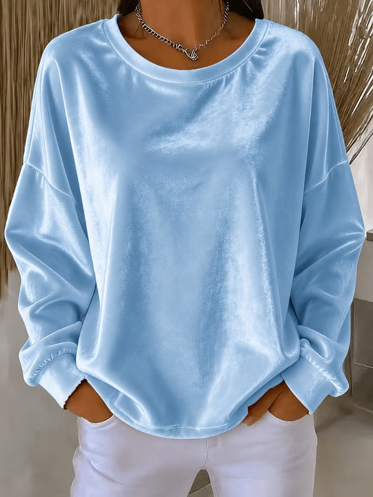 Damen Oversize Samt-Sweatshirt mit Rundhalsausschnitt, überschnittener Schulter und elastischen Bündchen Nord Taschen