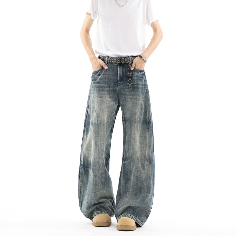 Herren Ultraweite Baggy-Jeans mit tiefem Schritt und strukturierter Faltenoptik Nord Taschen