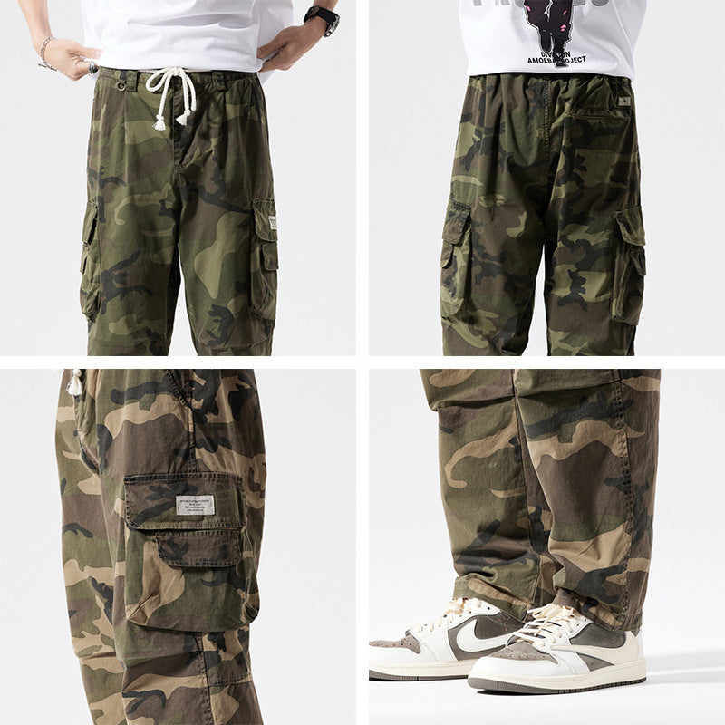Herren Locker geschnittene Mehrfach-Taschen Cargohose mit Kordelzug und Camouflage-Muster Nord Taschen