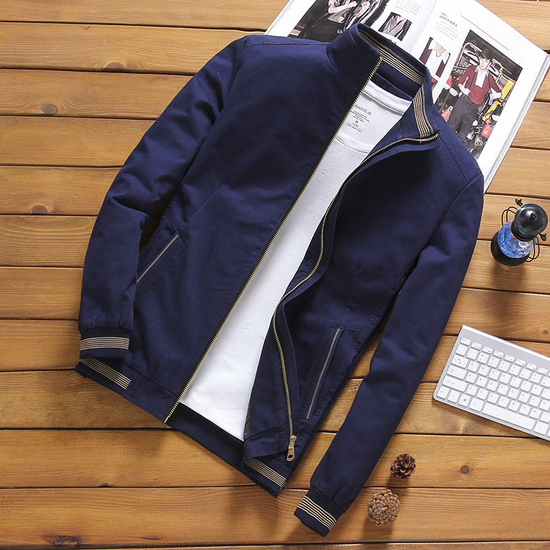 Herren Leichter Baumwoll-Bomber mit Stehkragen, Reißverschluss und gestreiften Rippbündchen Nord Taschen