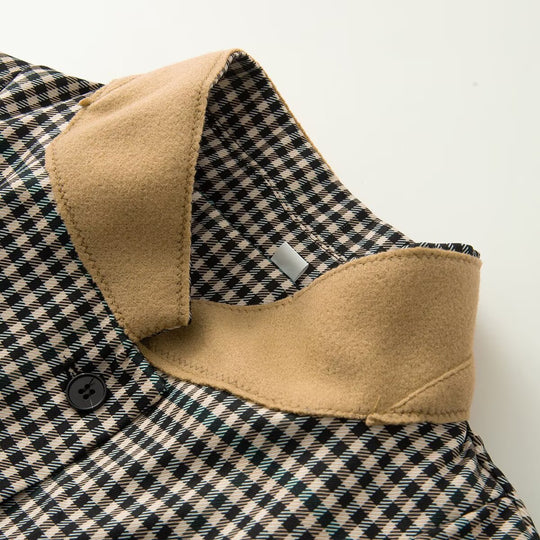 Damen Kurzjacke im Glencheck mit kontrastierendem Stehkragen und geradem Schnitt Nord Taschen