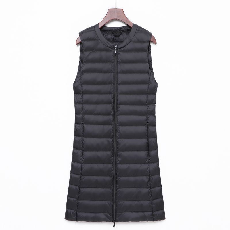 Damen Lange gesteppte Thermoweste mit A-Linien-Silhouette Nord Taschen
