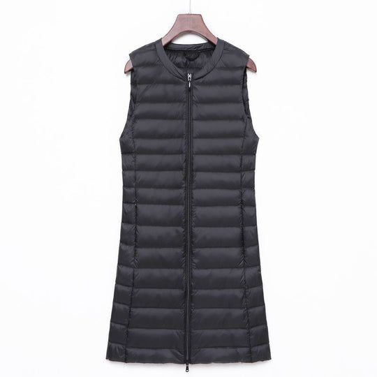 Damen Lange gesteppte Thermoweste mit A-Linien-Silhouette Nord Taschen