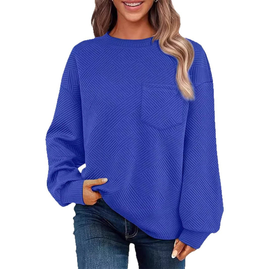 Damen Oversize Strukturstrick-Pullover mit Brusttasche Nord Taschen