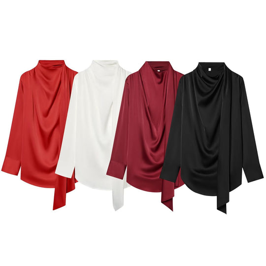 Damen Drapierte Oversize-Bluse mit Schluppe und Stehkragen Nord Taschen