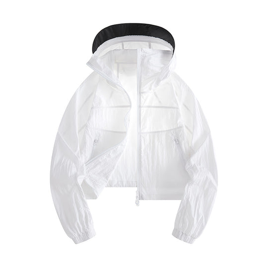 Damen Leichte Windbreaker-Jacke mit verstellbarer Kapuze