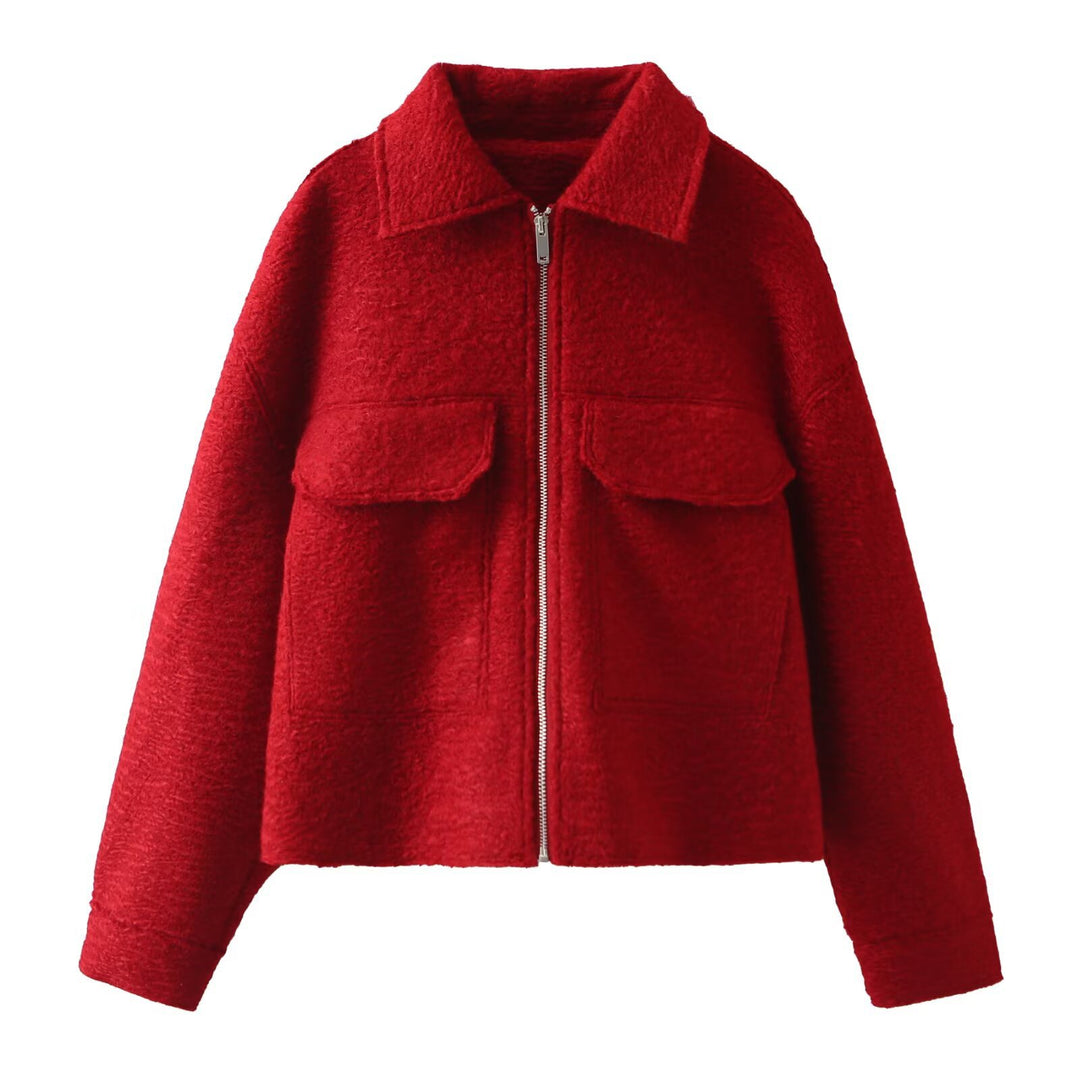 Damen Kurz geschnittene Bouclé‑Jacke mit durchgehendem Reißverschluss und Pattentaschen Nord Taschen