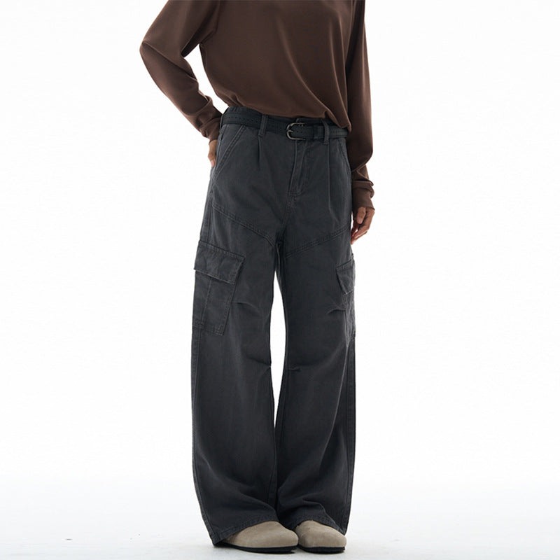 Damen Weit geschnittene Utility‑Cargohose im Palazzoschnitt mit hoher Taille und aufgesetzten Pattentaschen Nord Taschen