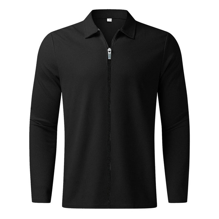 Herren Sportliches Langarm-T-Shirt mit Reißverschluss und atmungsaktiver Struktur