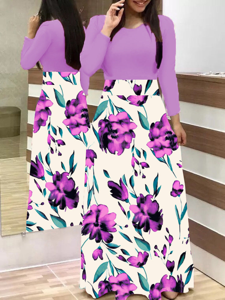 Damen Fließender Maxirock mit hoher Taille und großem Blumenprint Nord Taschen