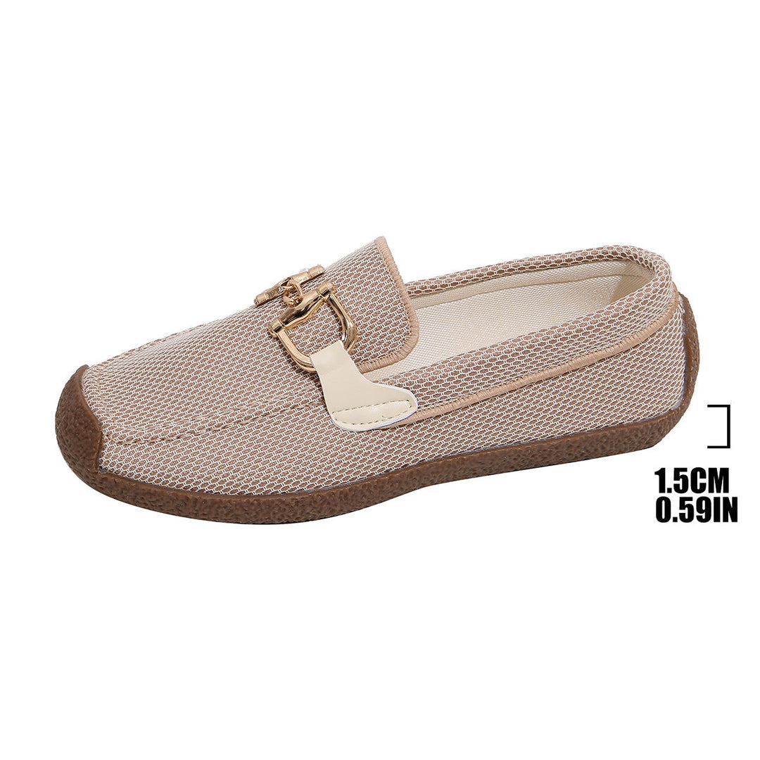 Damen leichte Slip-On Mokassins mit atmungsaktivem Mesh-Obermaterial und modischer Schnallenverzierung