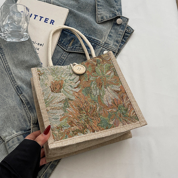Damen Jute-Tragetasche mit kunstvollem floralem Stickdesign Nord Taschen