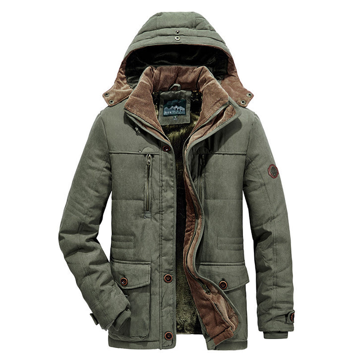 Herren  isolierte Kapuzen-Fieldjacke mit Cord-Innenfutter, gesteppter Thermoisolierung und multifunktionalen Taschen Nord Taschen