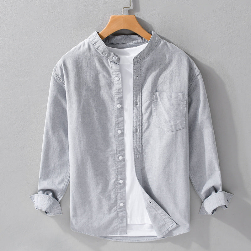 Herren Stehkragen-Overshirt aus Baumwollmix mit tonaler Brusttasche und Soft‑Touch Nord Taschen