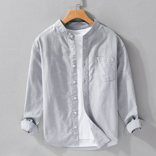 Herren Stehkragen-Overshirt aus Baumwollmix mit tonaler Brusttasche und Soft‑Touch Nord Taschen