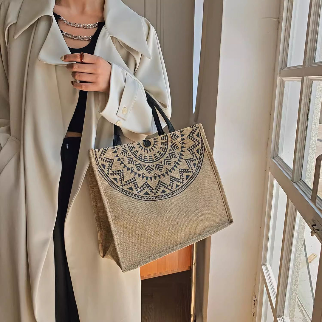 Damen Strandtasche mit Kunstlederdetails und grafischem Muster Nord Taschen