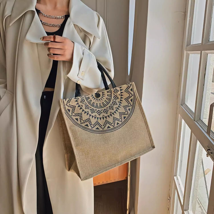 Damen Strandtasche mit Kunstlederdetails und grafischem Muster Nord Taschen