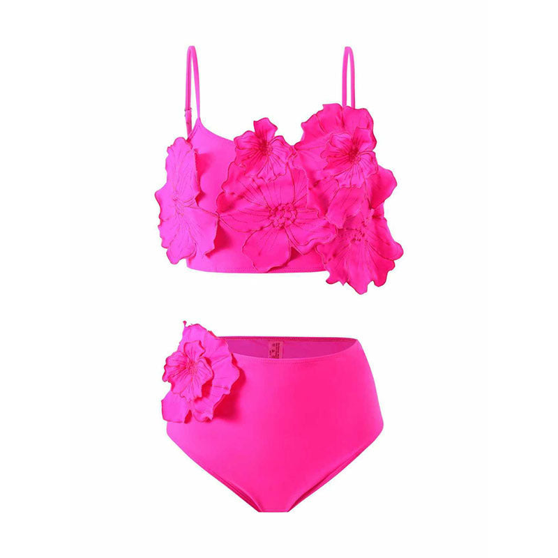 Damen Bikini-Set mit floralem 3D-Design und hochgeschnittenem Unterteil