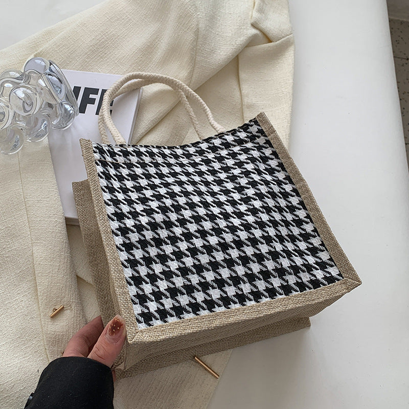 Damen Jute-Bag im klassischen Hahnentrittmuster Nord Taschen