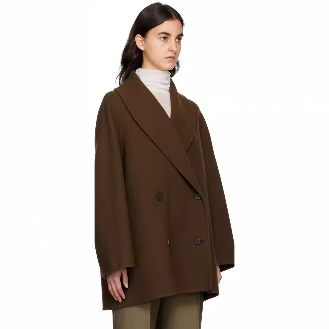 Damen Kurz geschnittener Oversize Doppelreihiger Wollmix‑Mantel mit Rundschalkragen Nord Taschen