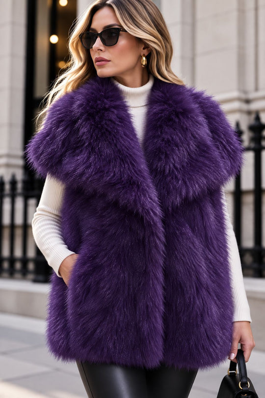 Damen Ärmellose Luxus‑Faux‑Fur‑Weste mit extraweichem Langflor und übergroßem Schalkragen Nord Taschen