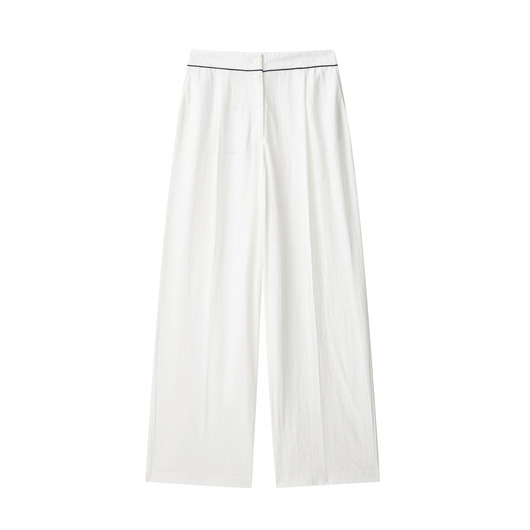 Damen Weite hochtaillierte Leinenmix‑Hose mit Cropped‑Bein und kontrastierender Bundpaspel Nord Taschen