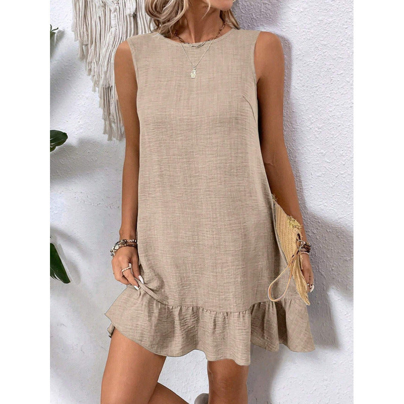 Damen Sommerkleid mit Rüschensaum und ärmellosem Design