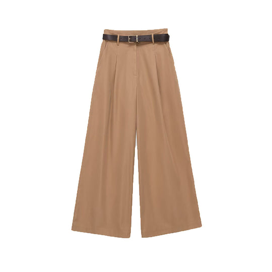 Damen Culotte-inspirierte High-Waist Palazzo-Hose mit Bügelfalte und Taillengürtel Nord Taschen