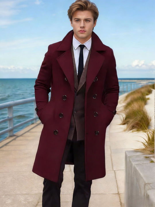 Herren Eleganter einreihiger Langmantel aus Wollmix mit schmaler Silhouette und Reverskragen Nord Taschen