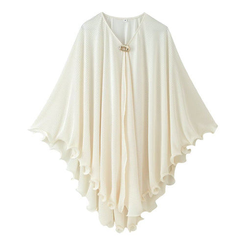 Damen Plissierter Cape‑Poncho mit V‑Ausschnitt und Schmuckverschluss Nord Taschen