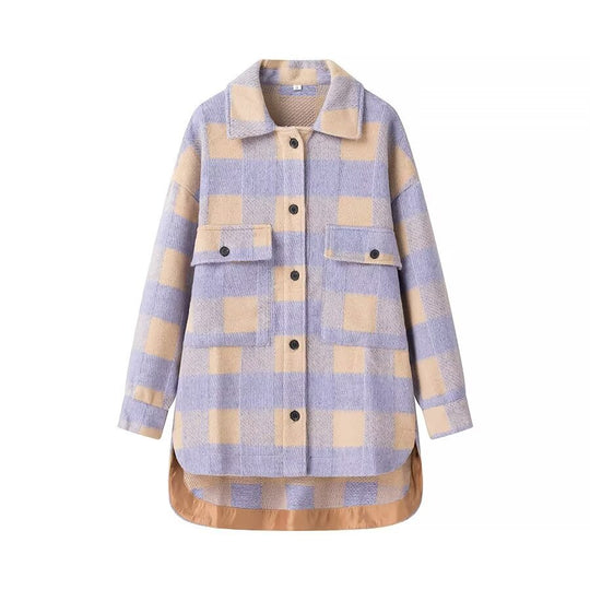 Damen Oversize-Karo‑Teddyjacke mit verlängertem Rückenteil und aufgesetzten Brusttaschen Nord Taschen