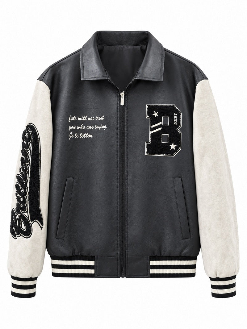 Herren Letterman-Jacke im Retrostil mit Kunstlederkörper und Wildlederärmeln Nord Taschen