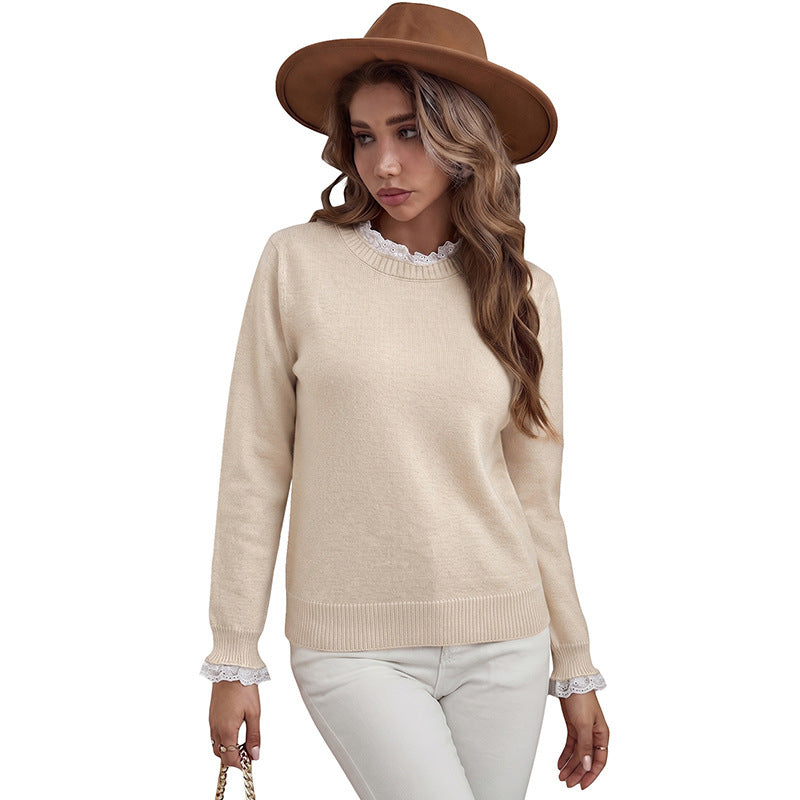 Damen Eleganter Pullover mit Spitzendetails Nord Taschen