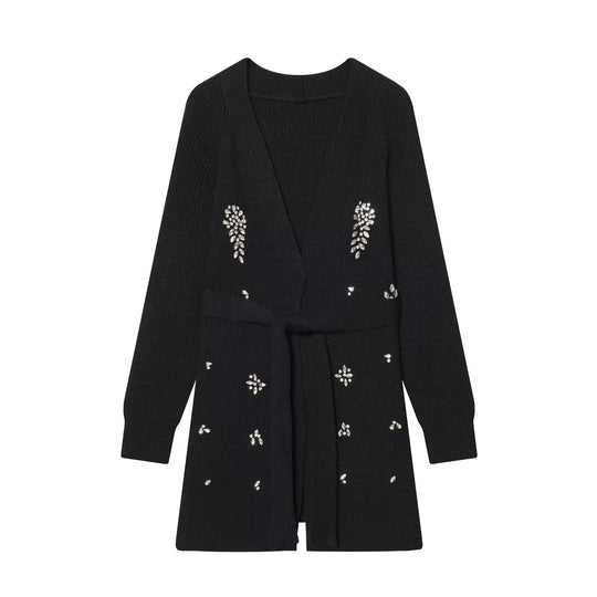 Damen Longcardigan mit Bindegürtel und Schmuckstein‑Applikation Nord Taschen