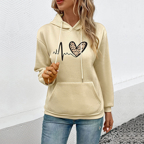 Damen Kapuzensweatshirt mit Leoparden‑Herz‑Print und Kängurutasche Nord Taschen