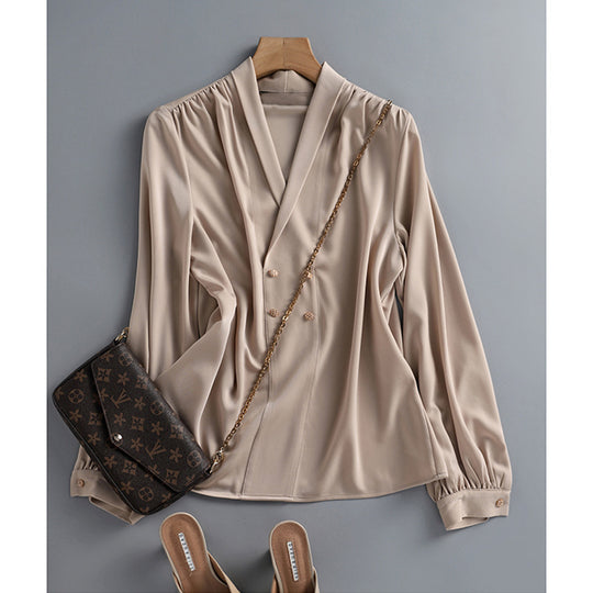 Damen Elegante Oversized-Bluse mit Drapierung Nord Taschen