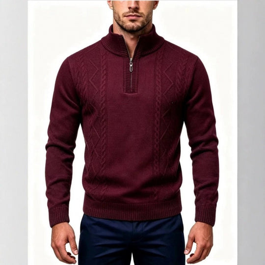 Herren Strukturierter Halbzip-Pullover mit Stehkragen und Zopfmuster-Details Nord Taschen