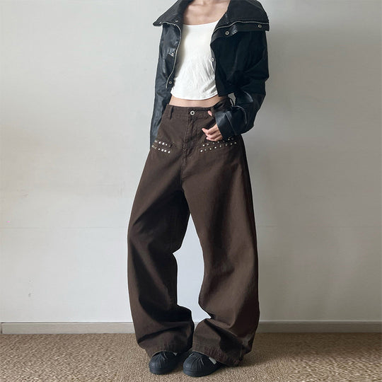 Damen Extraweite Baggy-Hose mit Nietverzierung und Utility-Details Nord Taschen