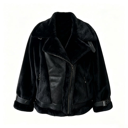 Damen Kurzjacke im Aviatorstil mit Kunstfell‑Futter und Schnallenärmeln Nord Taschen