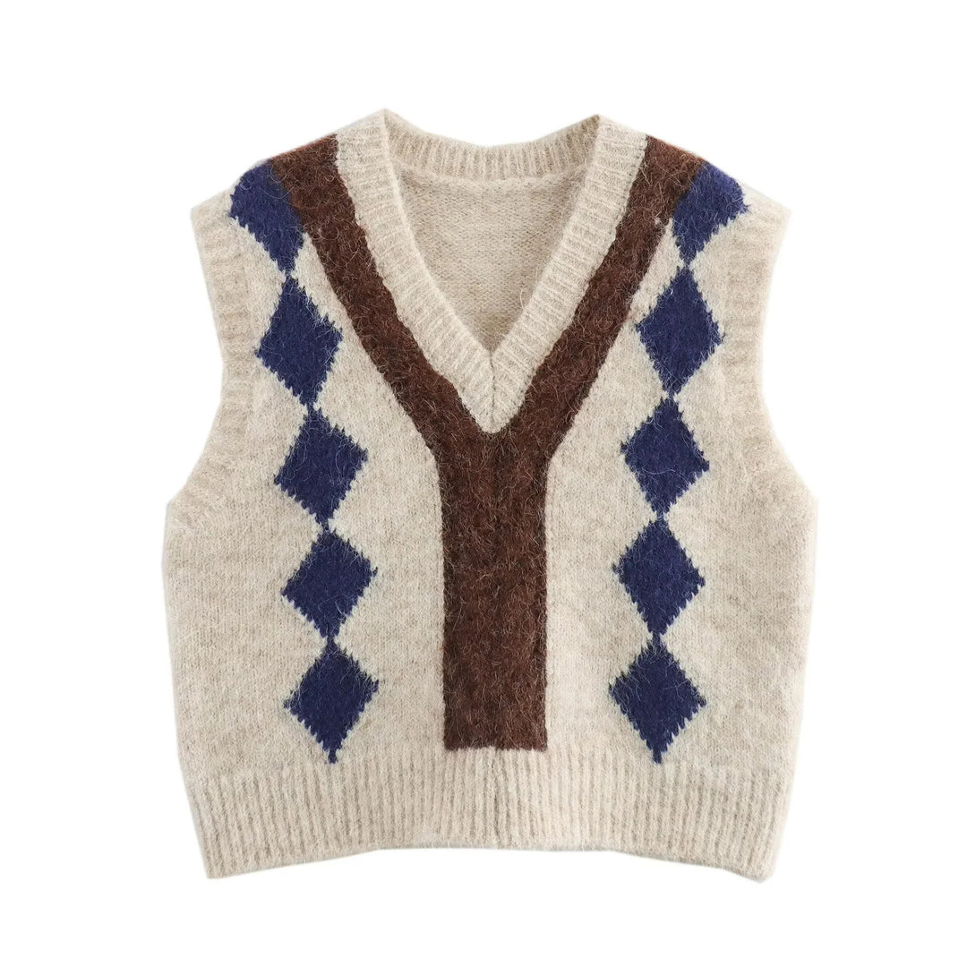Damen Argyle-Strickweste mit V-Ausschnitt und flauschiger Mohair-Optik Nord Taschen