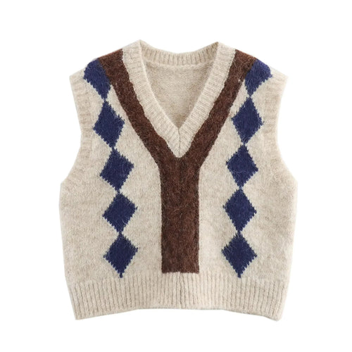 Damen Argyle-Strickweste mit V-Ausschnitt und flauschiger Mohair-Optik Nord Taschen