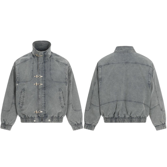 Herren Kurz geschnittener Canvas-Denim Field‑Blouson mit Knebelverschlüssen und hohem Stehkragen Nord Taschen