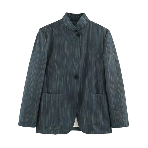 Damen Lang geschnittener Blazer mit Stehkragen und aufgesetzten Taschen Nord Taschen
