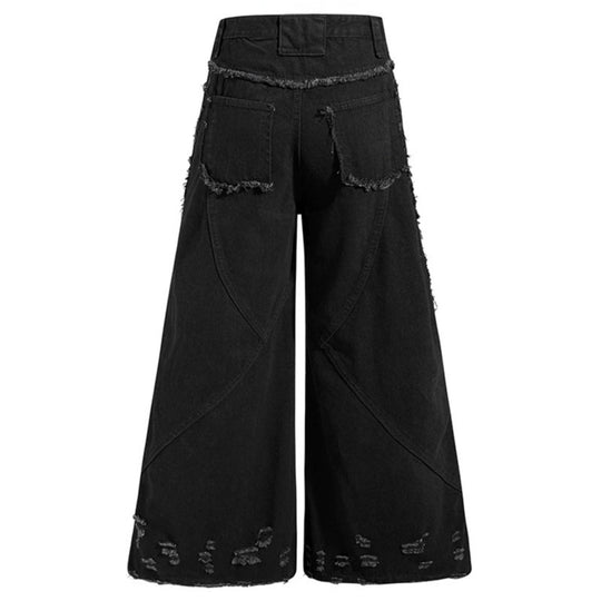 Damen weite Denim-Culotte mit Fransen-Details und Zipper-Akzenten Nord Taschen