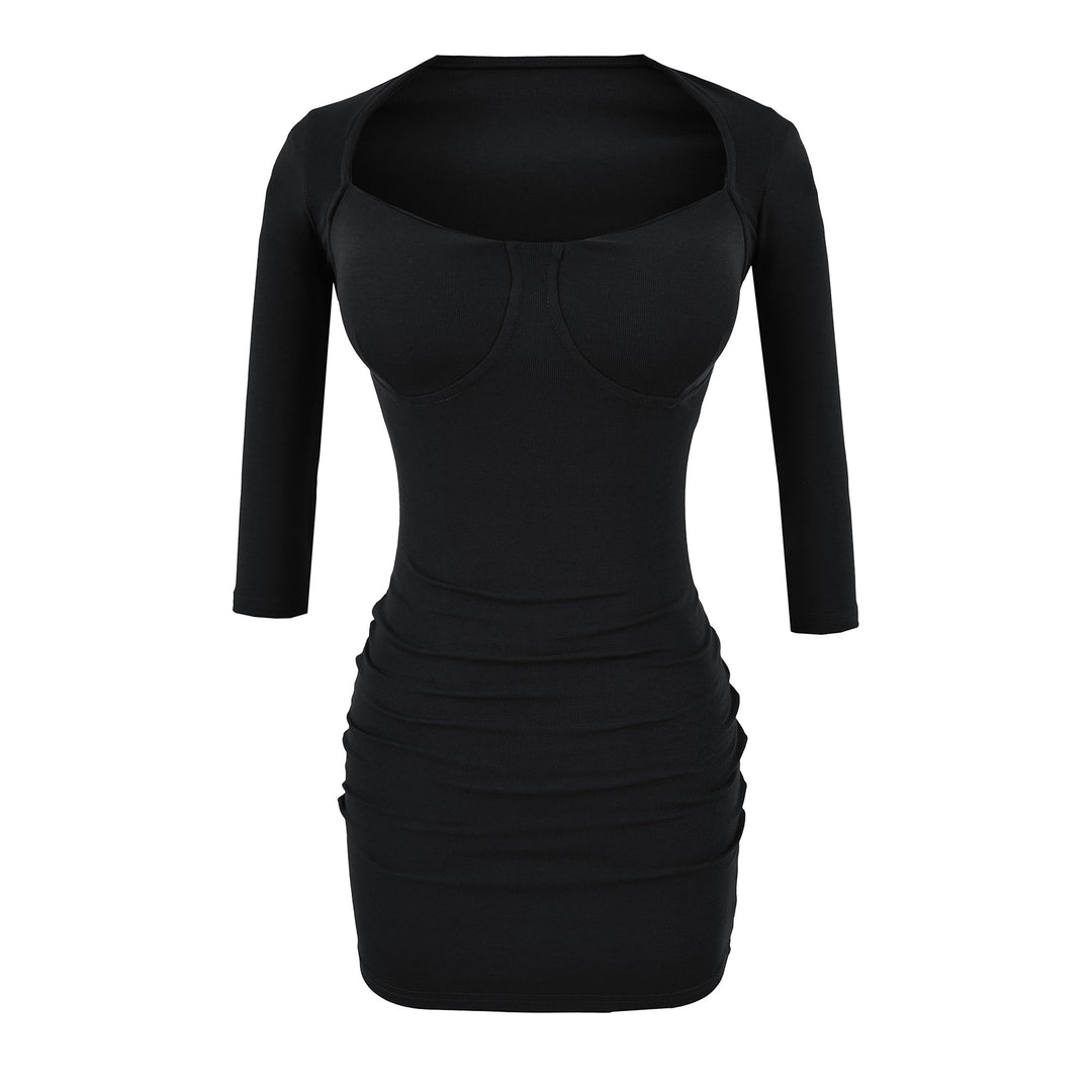 Damen Figurbetontes Midikleid mit eingenähten Cups, weitem Quadrat-Ausschnitt und Raffung Nord Taschen